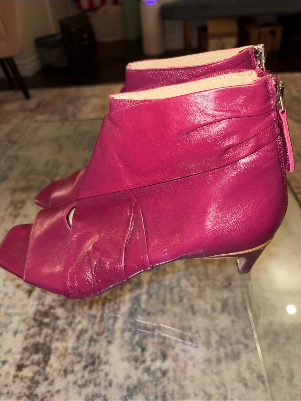Zara Women’s Open-Toe Ankle Boots - Fuchsia Pink Leather 38 - Picture 4 of 6